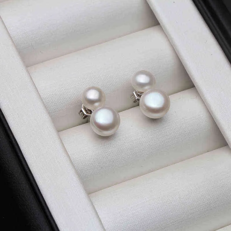 Simpatici orecchini a bottone in argento sterling 925 con perle naturali d'acqua dolce bianche gioielli da donna 220125