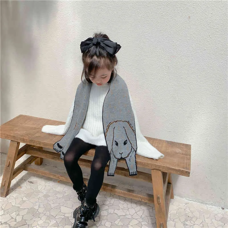 かわいい韓国スタイルの漫画ベアウサギキッズニットウールスカーフ秋の冬の男の子の女の子幼児の長いスカーフ1ije220m