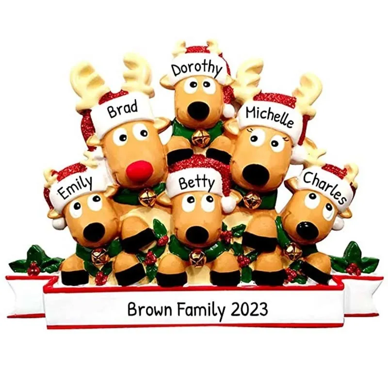 2020 Boże Narodzenie wiszące ozdoby Elk Family DIY Nazwa kwarantanna Xmas Tree Decor 2/3/4/5/6 Rodzina spersonalizowana