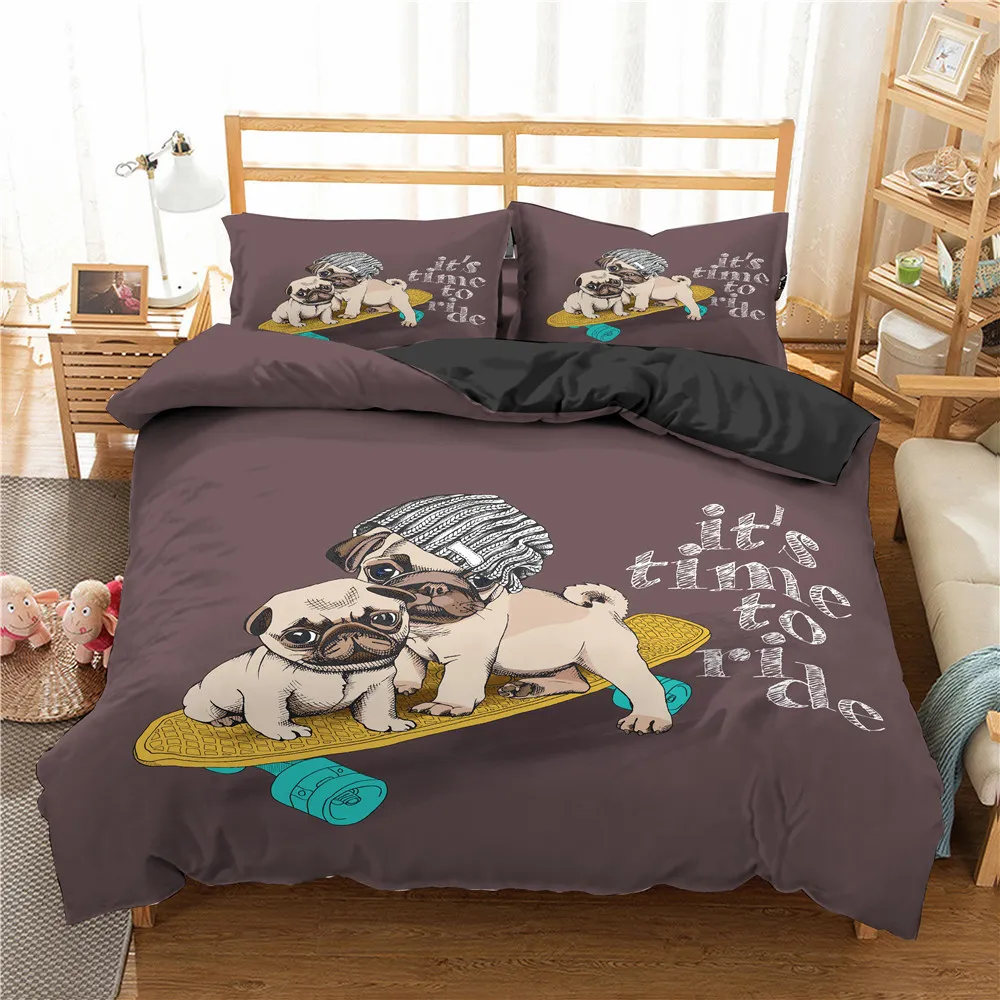 Homesky Cartoon Pug Dog Set di biancheria da letto Pug Dog Bed Set Copripiumino Set King Queen Size Comforter Bedding Set Biancheria da letto 201021