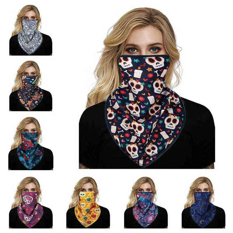 Hombres Mujeres Triangle Bandana Summer Face Cover Shield Hanging Ear Tube Bufanda Ice Silk Neck Gaiter Balaclava Transpirable Diadema Y1229