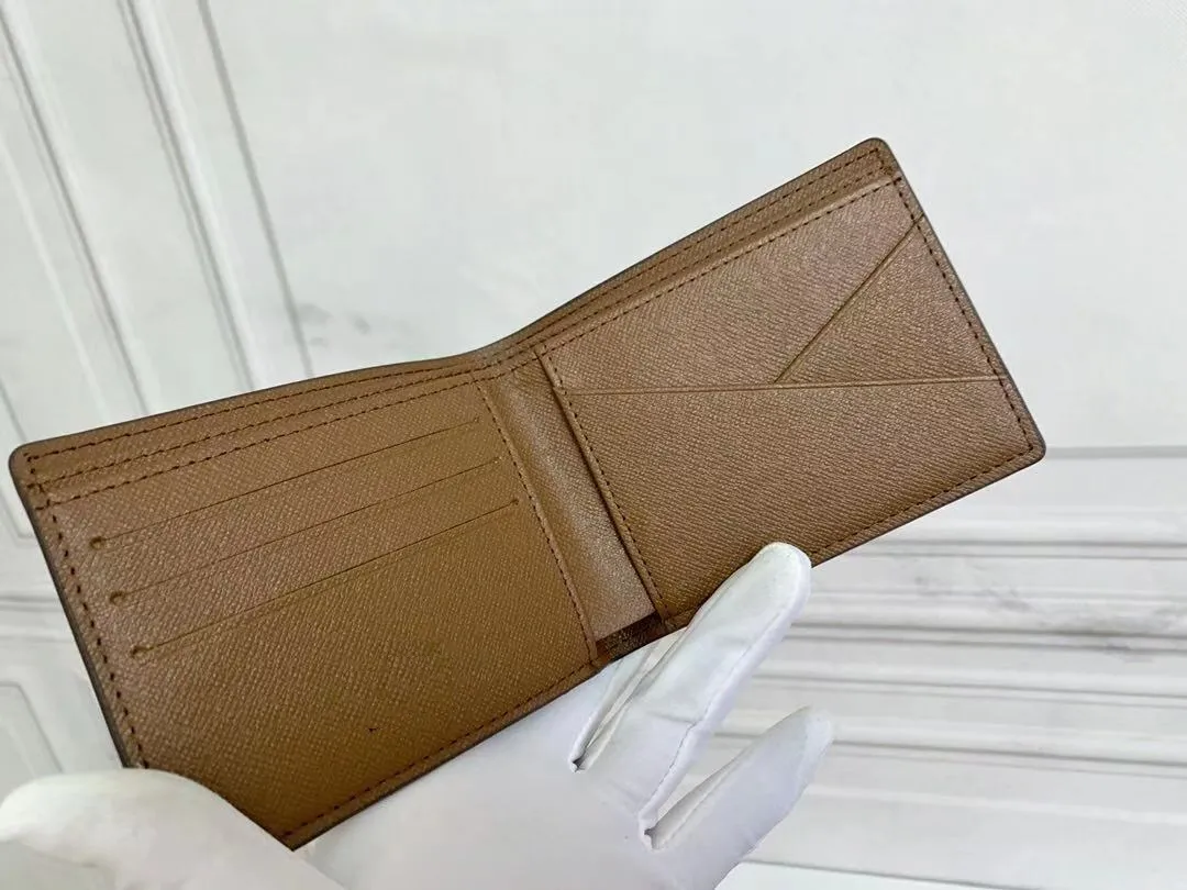 디자이너 남성 지갑 지갑 짧은 지갑 긴 지갑 진짜 가죽 최고 품질 클래식 플라워 격자 무늬 바이폴 지갑 상자 먼지 가방 6 co243g