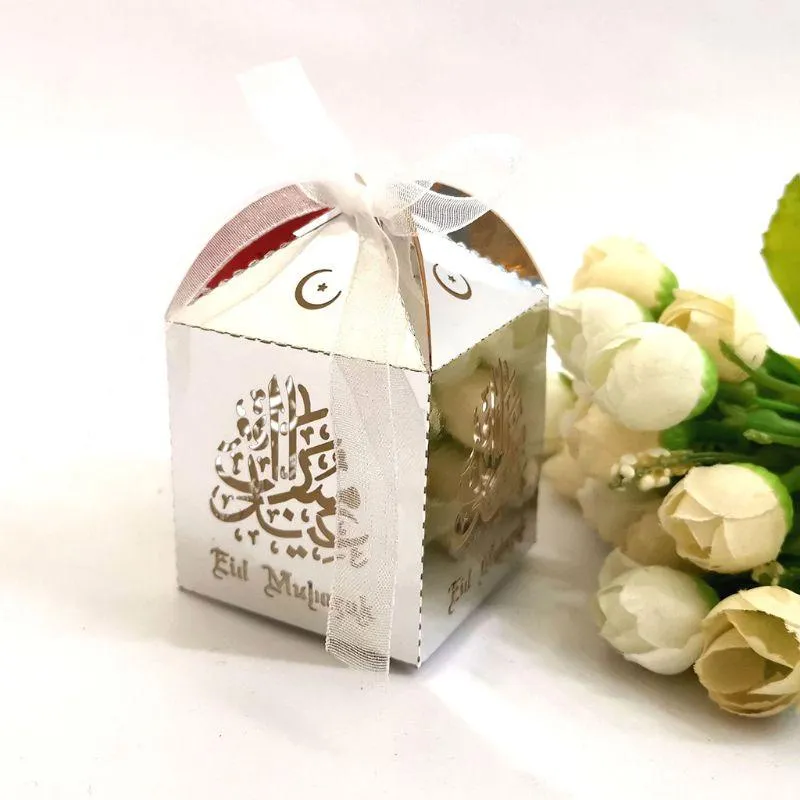 25 stücke Laser Cut Hohl Candy Box Mit Band Hochzeit Party Favors Boxen Muslimischen Eid Mubarak Ramadan Party Dekoration198L
