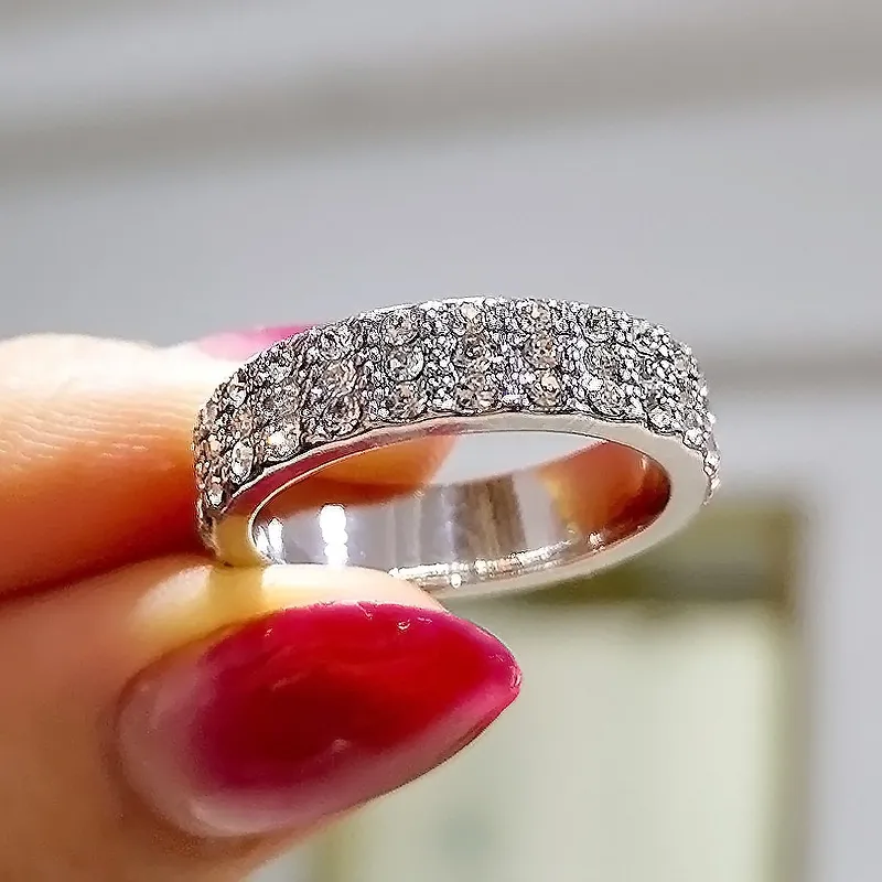أحدث التصميم الإبداعي للمجوهرات الفاخرة الماس ، 925 الجنيه الفضي الفضي الطبيعي الياقوت الأبيض ثلاثة صفات زواج ، خاتم الزواج 7109873