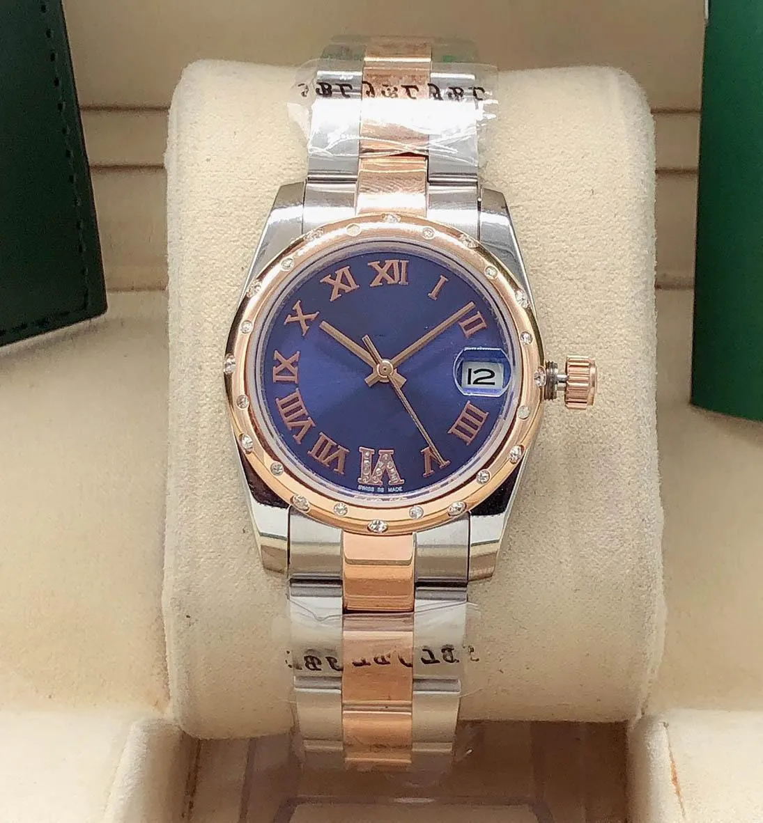 Vrouwen Horloges mode dames mechanisch horloge 31mm 6 cijfers diamant automatisch uurwerk roestvrijstalen band waterdicht watche261F