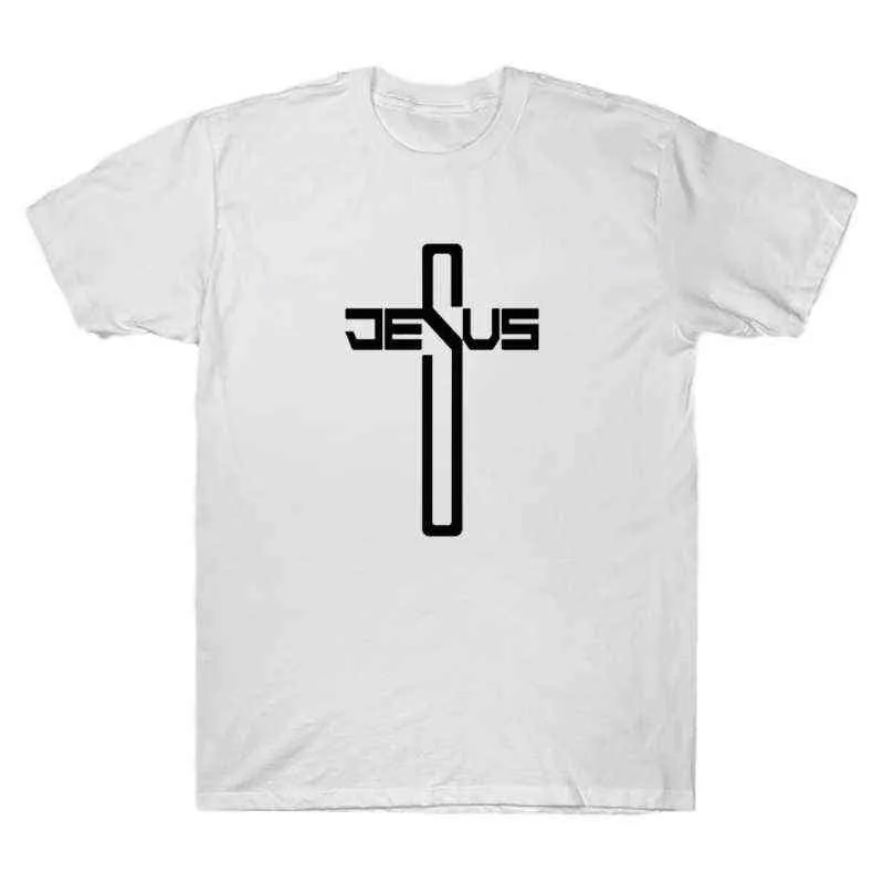 İsa Hıristiyan Çapraz Baskı T Shirt Yeni Stil Benzersiz Erkekler Rahat Kısa Kollu Yaz Tee Siyah Beyaz Hipster Streetwear Y220208 Tops