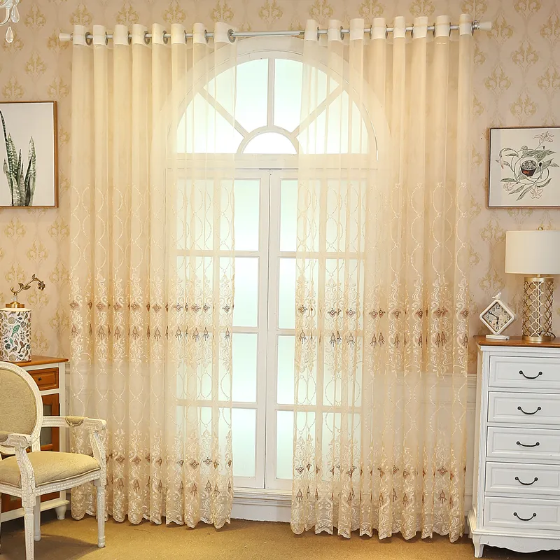 Blue Luxury Embroidery Tulle for Living Room Cheap Curtain Window Drapes for Bedroom Discount Yellow Thin Curtain Voile #40 LJ2012272j