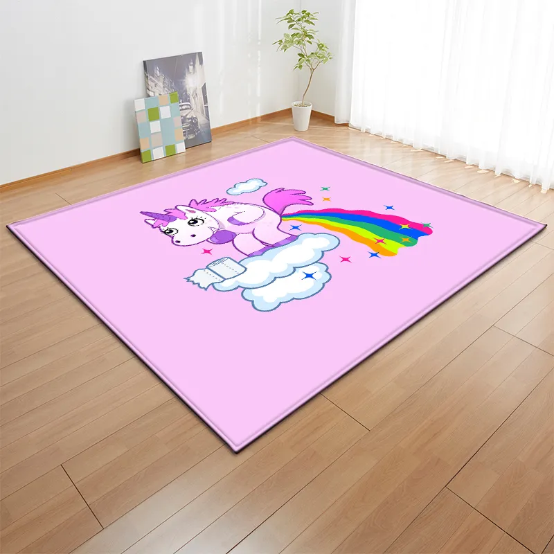 Cartoon Pink Unicorn Mattor Anti-Slip Flanell Carpets Kids Play Mat Girls Room Decorative Area Rug vardagsrumsmattan och mattan T20344M
