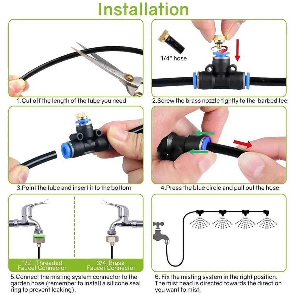 Jardin Dropper Spray Atomisation basse pression Set Système de pulvérisation de trampoline de refroidissement extérieur Prise rapide Accessoires Connecteur T200530