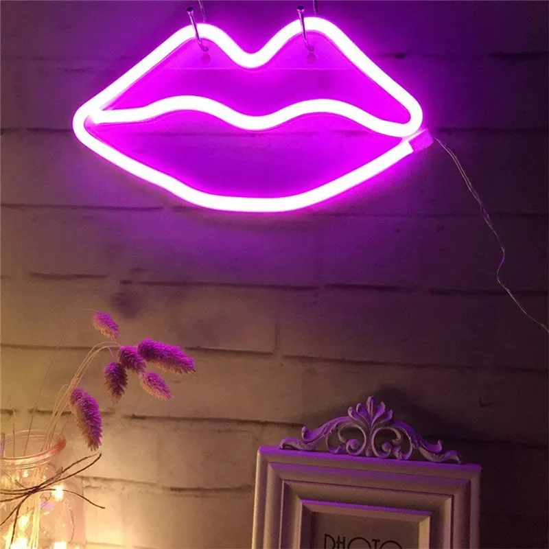 LED Neon Sign Gece Işıkları Dudak Benzersiz Tasarım Yumuşak Duvar Dekor Lambası Noel Düğün Çocukları Odası 226f