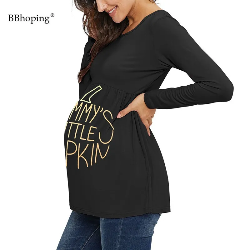 Donna maternità divertente tunica di Halloween top manica lunga peplo girocollo camicie gravidanza lato increspato vestiti casual premaman LJ201119