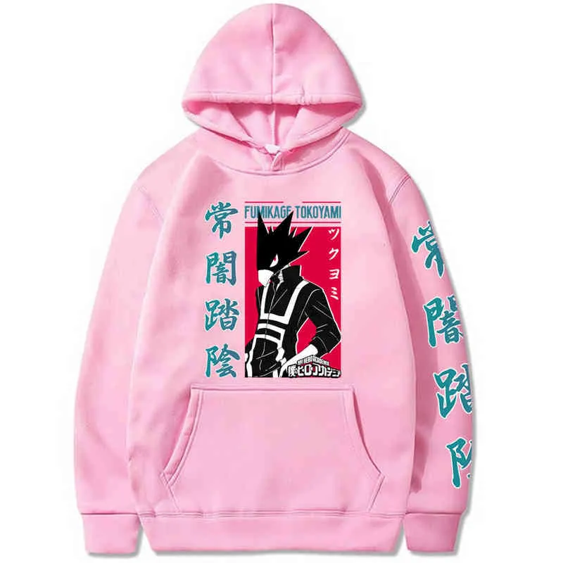 Harajuku Meu herói Academia Unisex Hoodies Japonesa Anime Fumikage Tokoyami Impresso Capuz dos homens Streetwear Casual Suéter H1227