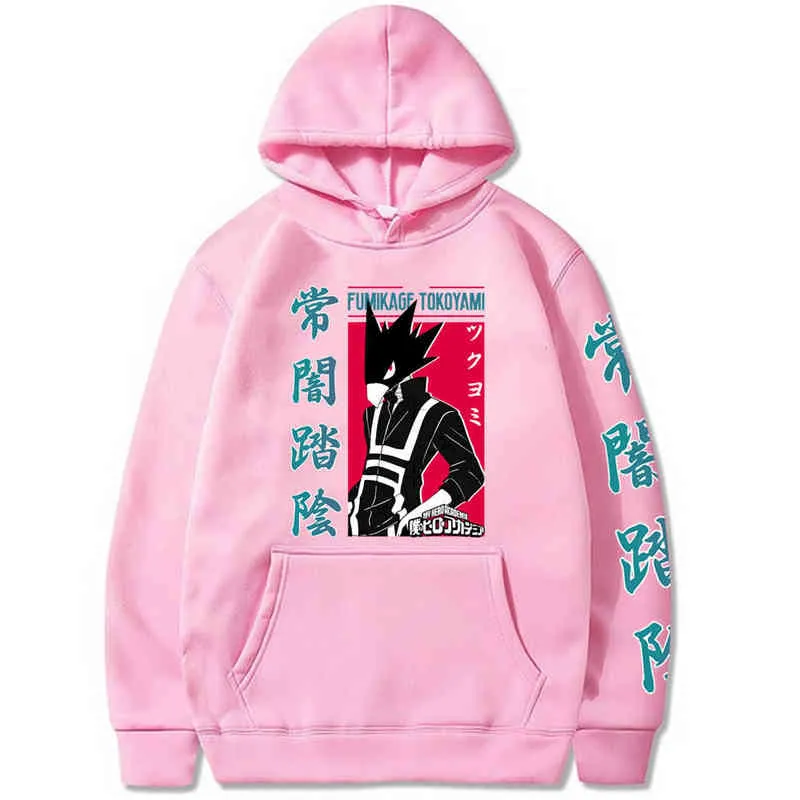 Harajuku min hjälte akademia unisex hoodies japanska anime fumikage tokoyami tryckta män hoodie streetwear casual sweatshirts h1227