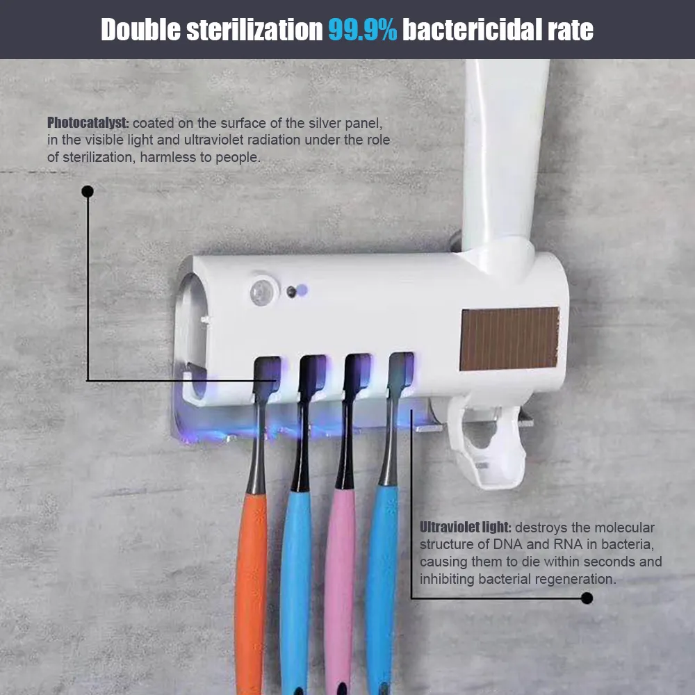 Automatische Tandpasta Knijper Dispenser Antibacteriën Ultraviolet Tandenborstelhouder Sterailizer Badkamer Accessoires Zonne-energie T265P