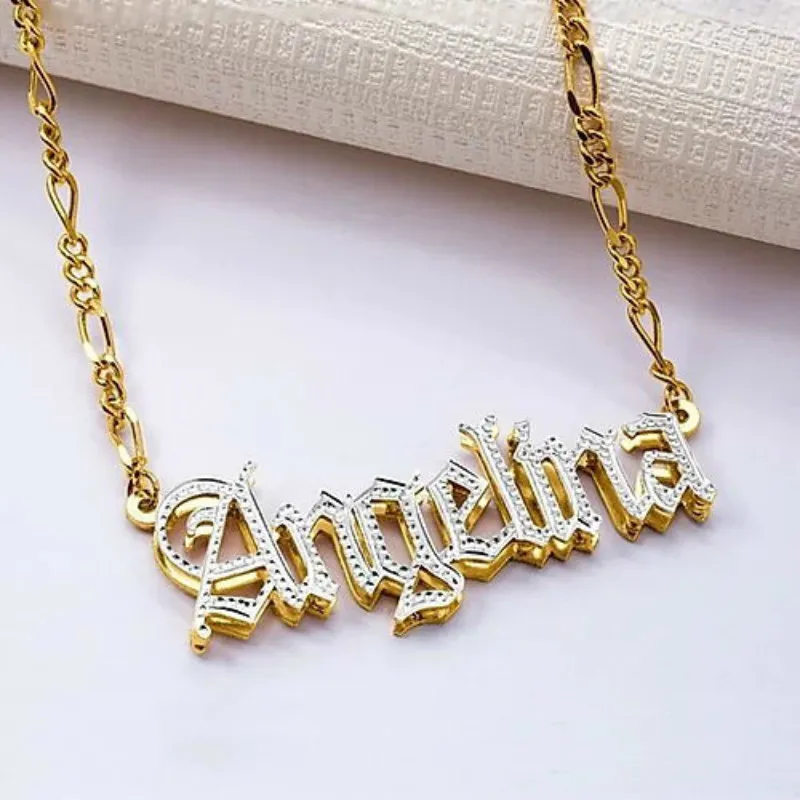 3UMETER HIP HOP LETTLACE NETLACE NAME CRYSTAL Double Plated NAME NETLACE OLD ENGLIST ENGLIST CUSTOR
