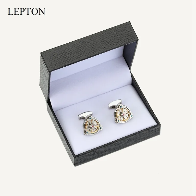 Movement Tourbillon Cufflinks For Mens Wedding Groom Lepton Mechanical Watch Steampunk Gear Cuff Links Relojes Gemelos Y1204268E