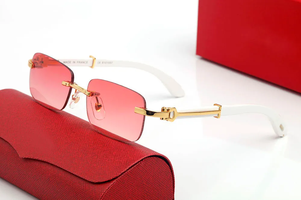 Designer Sunglasses Mens Womens Polarized uv Protection Eyeglasses Square Rimless Gold Alloy Goggle Buffalo Horn Sunglasses For Wo212y