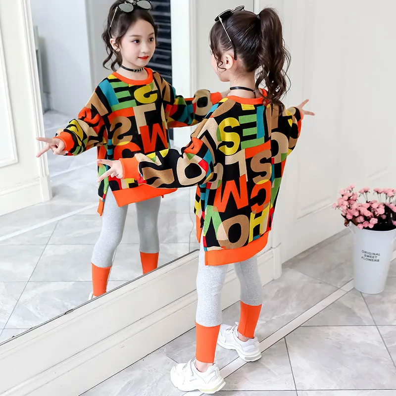 2020 Nieuwe Kinderkleding Pak Meisjes Herfst Kleding Mode Casual Grote Children039S Brief Trui Leggings Tweedelige Set F12154330672