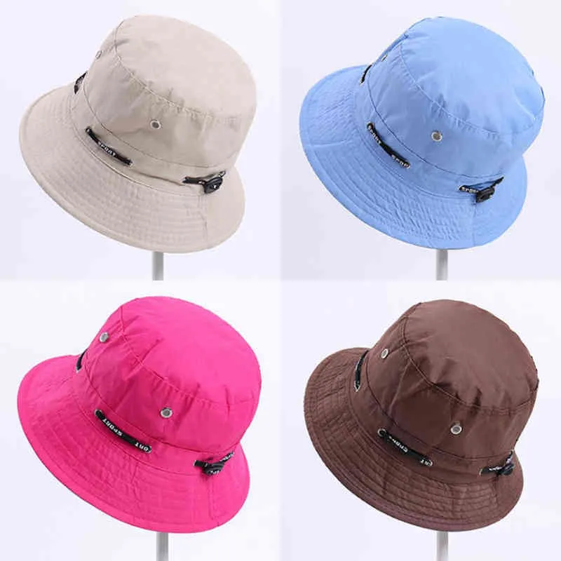 2022 Yaz Katı Kova Şapka Erkek Fisherman Şapkalar Için Geniş Brim Güneş Balıkçılık Kova Şapka Nefes Örgü Polyester Güneş Şapka G220311