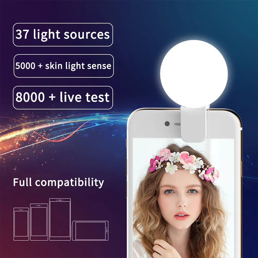 Ładowanie USB LED Selfie lampa pierścieniowa do iphone'a dodatkowe oświetlenie Selfie wzmacniające światło wypełniające do telefonów Samsung przenośna lampa z klipsem
