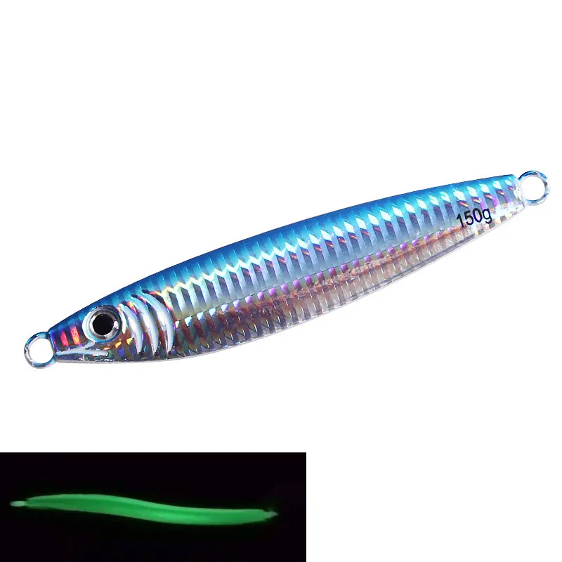 djuphavsfiske Jiging Night Glow Noctilucent Metal Jigbait Slow Jig Lure Spoon Bass Spinner Baits 40g 60/80/100 / 150g 220221