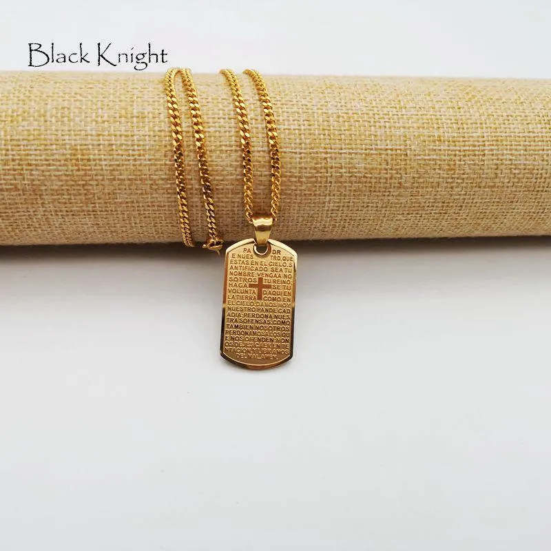 Pendant Necklaces Black Knight Gold Color Stainless Steel Holy Bible Cross Dog Tag Necklace Mini Charm Christian Neckklace BLKN064258A