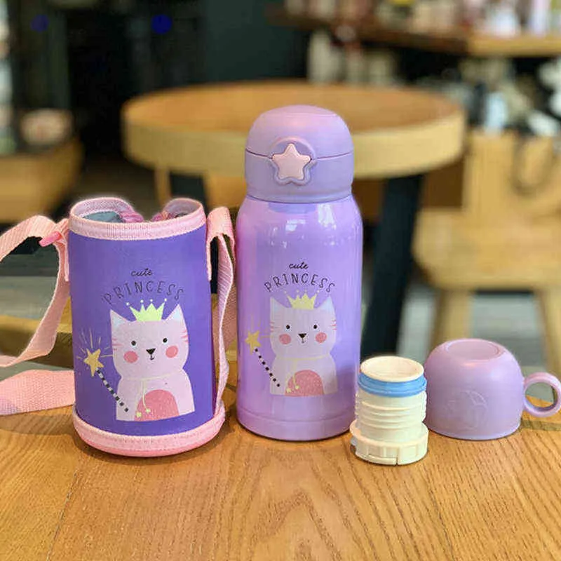 Tasse d'alimentation pour bébé avec couvercle, Thermos à lait en acier inoxydable pour enfants, bouteille d'eau isolée, tasse thermique anti-fuite 220108
