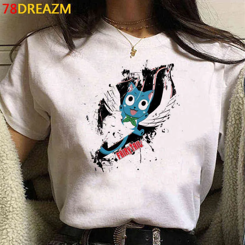 2021 Hot Japanese Anime Fairy Tail T Shirt Kvinnor Kawaii Hip Hop Summer Tops Cartoon Graphic Tees Unisex Harajuku T-shirt Kvinna G220310