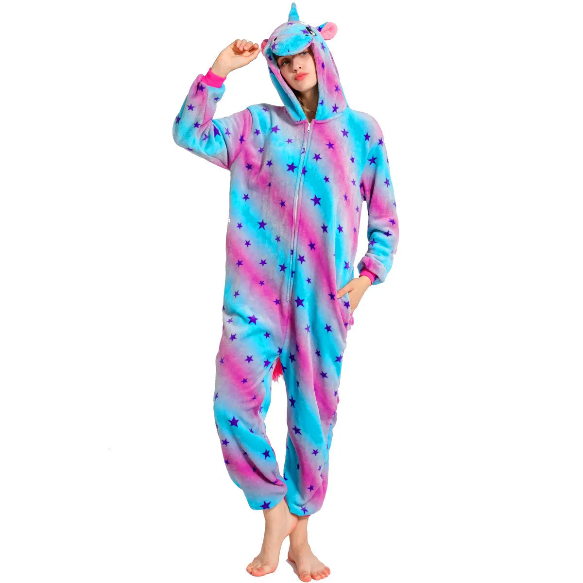 نساء منامة منامة الكبار الفانيلا النوم homewear kigurumi يونيكورن غرزة الباندا النمر الكرتون الحيوان بيجامة مجموعات البيجامات 201113