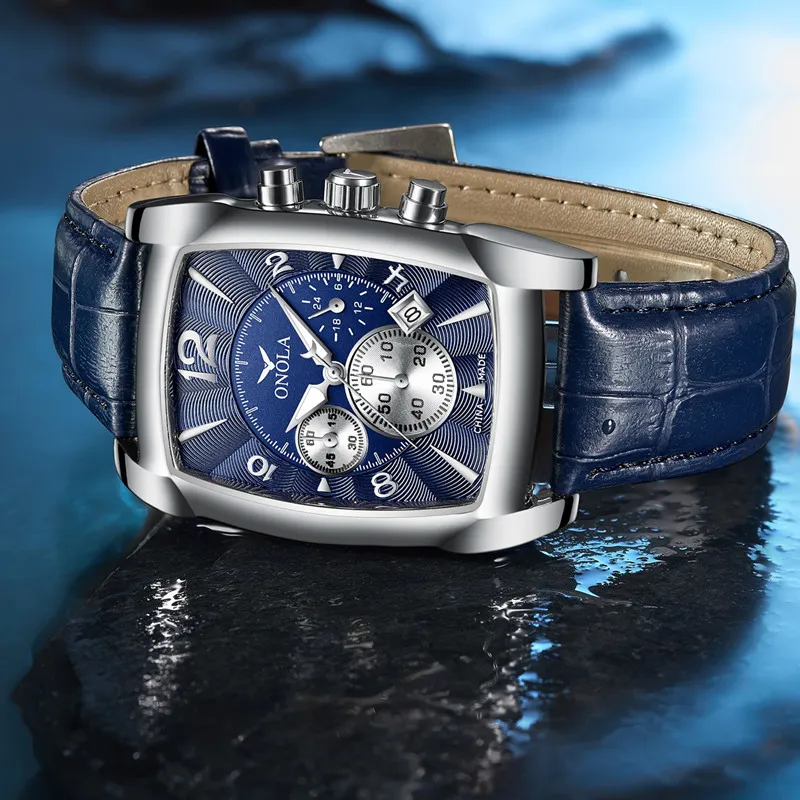Reloj de cuarzo multifuncional para hombre, elegante, informal, de negocios, de alta calidad, resistente al agua, con correa de cuero, relojes de pulsera para hombre