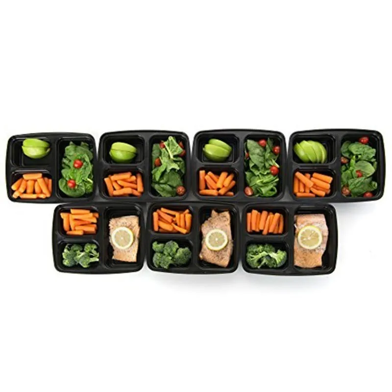 Meal Prep Containers Plastic Food Storage Reusable Microwavable 3 Compartment Food Container with Lid Microwavable Y1116308P