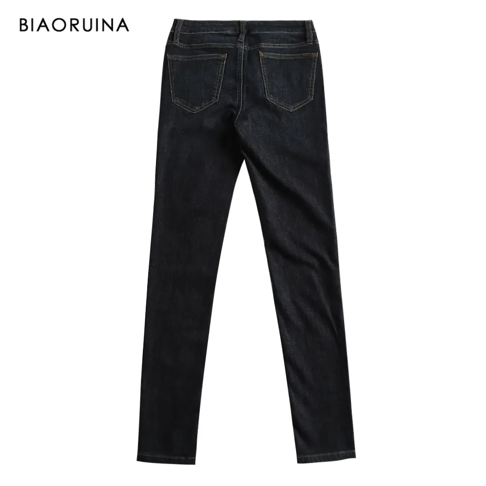 Biaoruina kvinnors mode mager blyerts jeans hög midja avslappnad tvätt full längd jeans kvinnor hela säsongen botten plus storlek 20103030