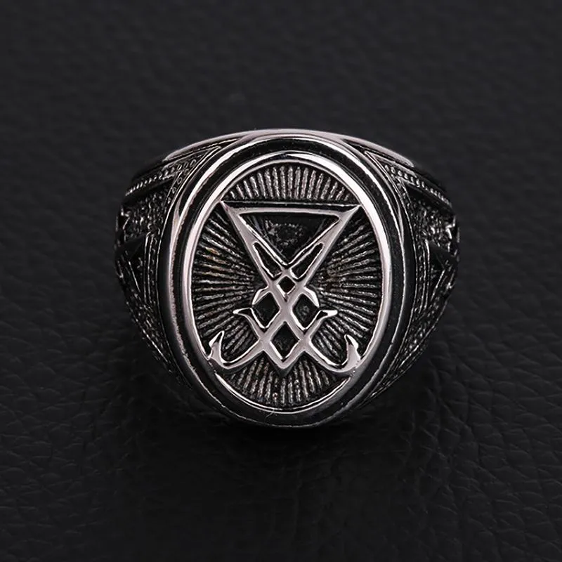 Ретро готика Люцифер Сатана перстень-печатка из нержавеющей стали в стиле панк-рок кольца для мужчин и женщин языческие украшения Gift2649
