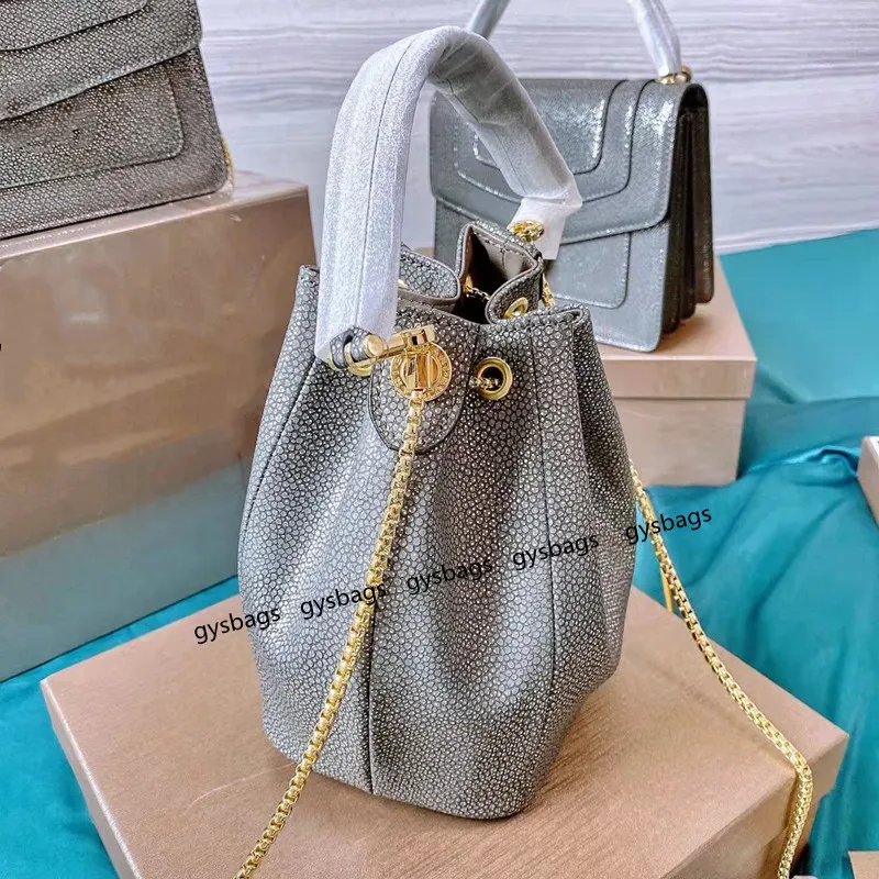 Mini Women Serpentine Bucket Bags 2022 Designer Shiny Portes Handtassen Fashion Taly Silver Body Schouderketting Bag Stone Class199T