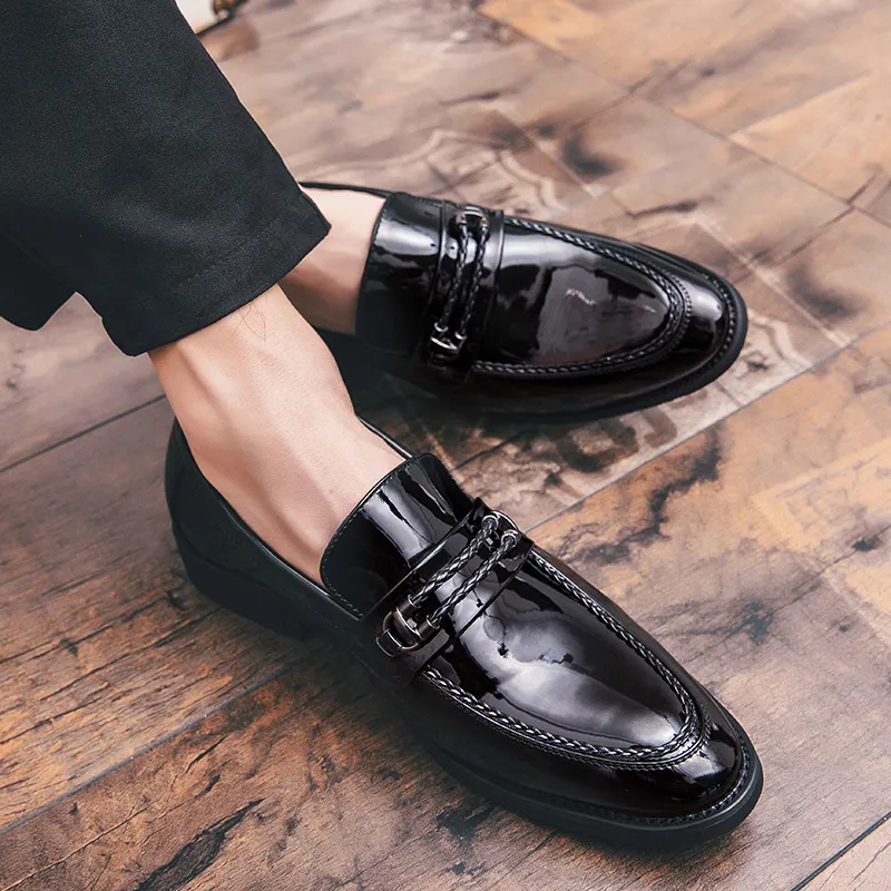 plus size men casual business wedding dress black patent leather shoes slip-on driving oxfords shoe gentleman loafers zapatos