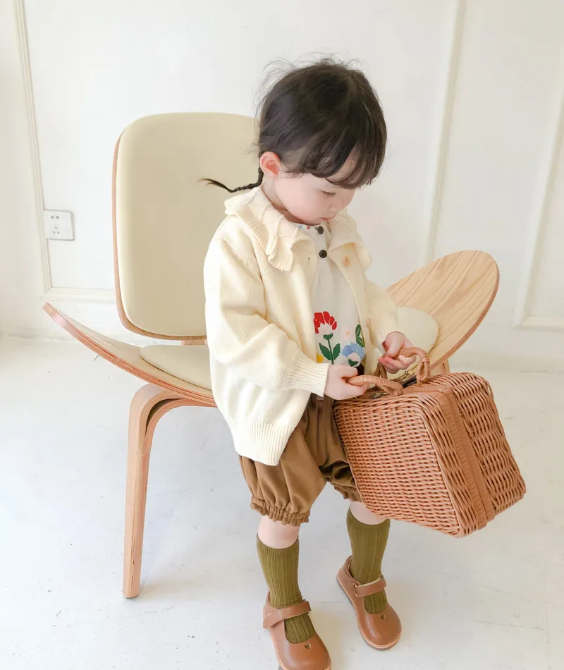 5266 маленькие девочки кардиган осенний хлопковой свитер Топ Детский детский