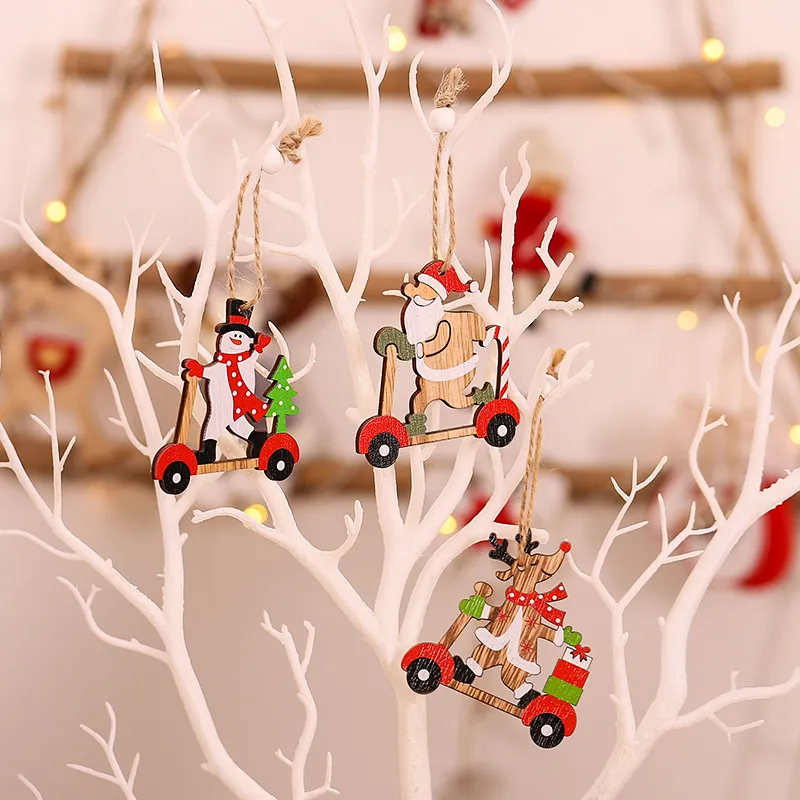 9 teile/satz Holz Weihnachten Auto Elch Schneemann Santa Claus Holz Anhänger Weihnachten Baum Hängende Ornamente Für Noel Neue Jahr Hause ornamente