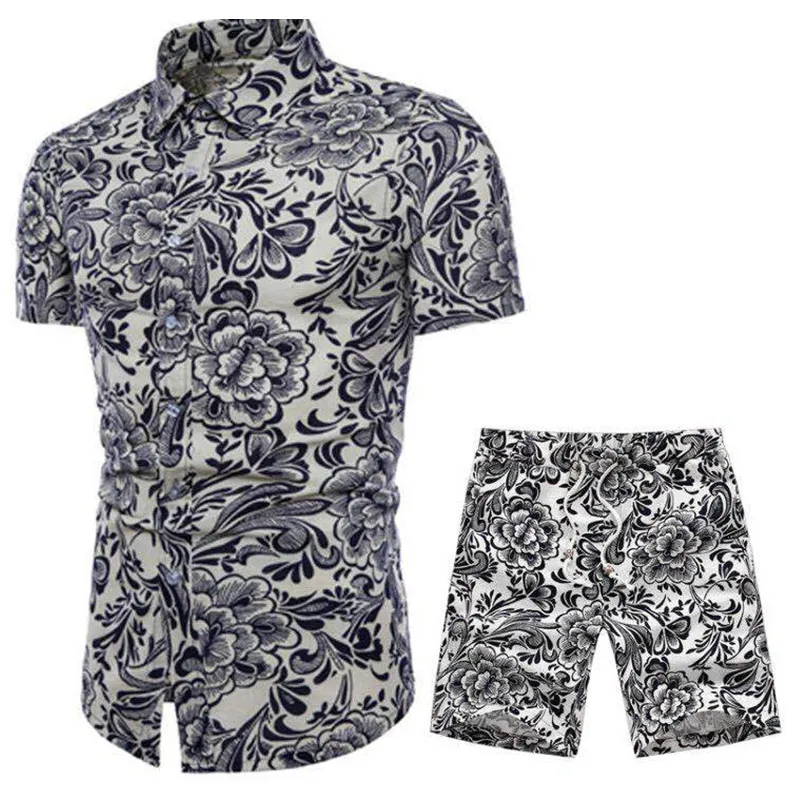 2020 Summer Men Fashion Floral Print Wishs Sets Mane Manga Short Man Beach Hawaiian Casual Situit Tall Size Q01253263924