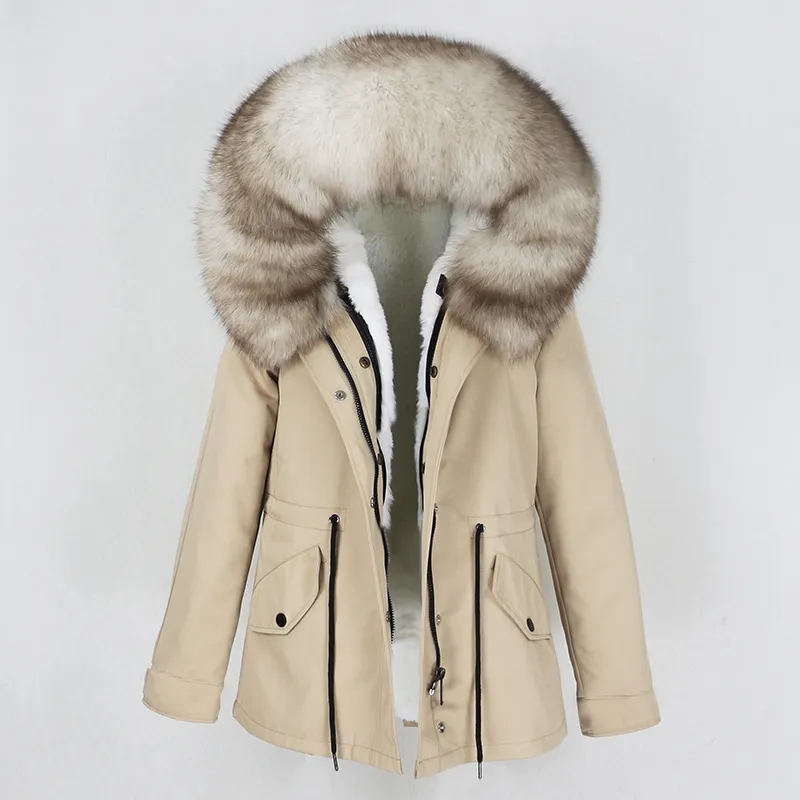 OFTBUY Marine Parka Veste D'hiver Manteau Femmes Manteau De Fourrure Réel Parkas Col De Fourrure De Raton Laveur Naturel À Capuche Chaud Doux Doublure En Fausse Fourrure 201214