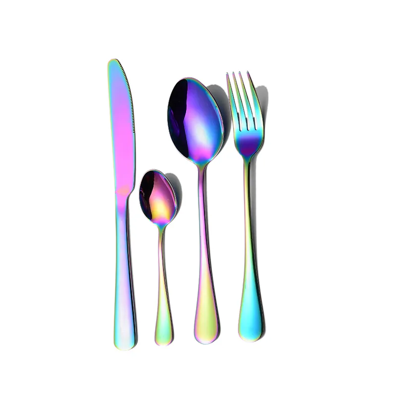 Rainbow Cutlery Stainless Steel RainbowCutlery Tableware Fork Spoon Knife Gift Dinnerware Set Box 201116