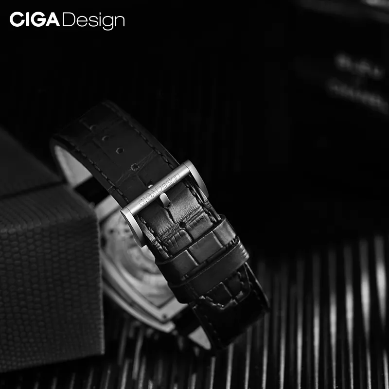CIGA Design Z Series Titanium Case Automatisk mekanisk armbandsur Silikonrem Tidstycke med en läderrem för LJ20273R