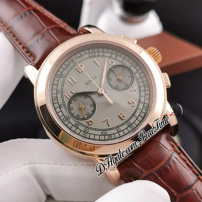 TWF Platinum compictions chronograph 5070r اليد متعرجة التراب أوتوماتيكي مشاهدة 18K وردة الذهب رمادي رمادي الجلود البنية PTPP PURETIM275I