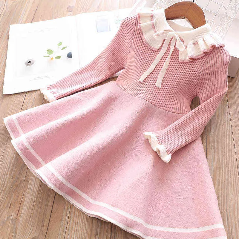 Automne enfants chaud pull robe pour filles infantile décontracté couleur pure plissé princesse bébé fille hiver tricoté 220106