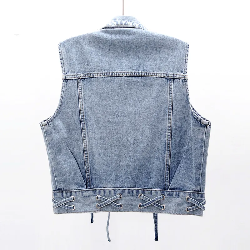 zqlz autumn denim vestジャケット女性スリムプラスサイズ4xl 5xlショートジーンズコート女性スプリングビンテージウエストコートMujer 201031