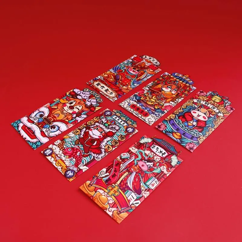 Набор из 6 шт., китайские новогодние красные конверты для денег, год быка, мультяшная сумка для денег 211c