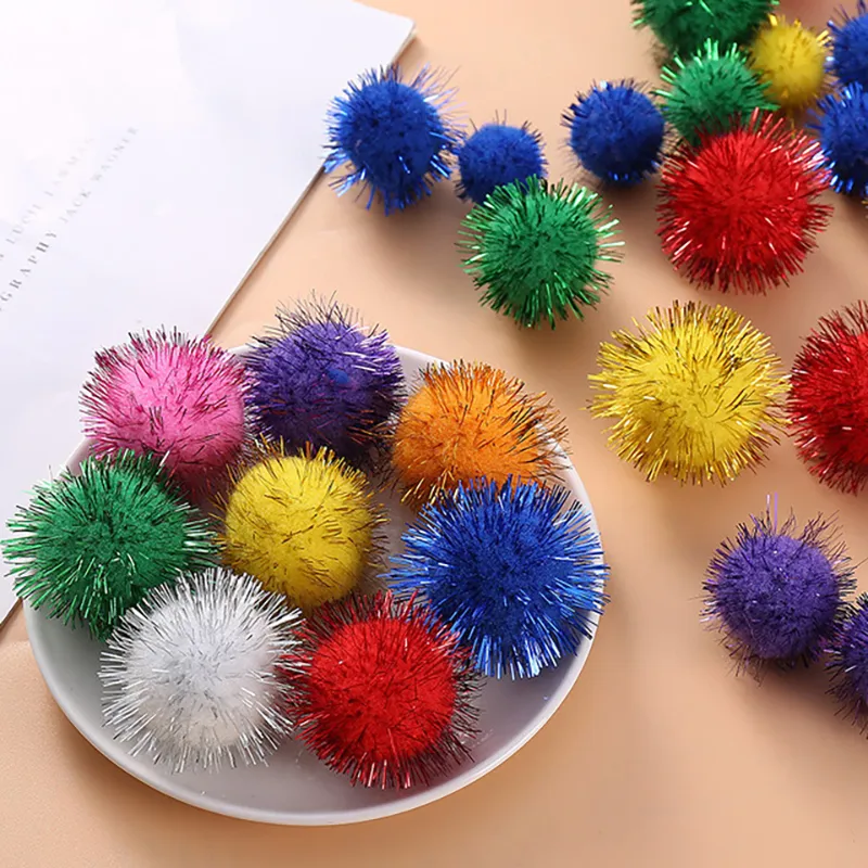 Glitter Tinsel Pom Poms Sparkle Balls for DIY Craft Party Decoration Cat Toys Multicolored Glitters Poms Multiple Sizes Available From 10MM