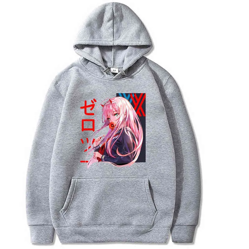 Harajuku Draling in the Fanxx Felpe unisex Anime giapponese Zero Two Felpa con cappuccio da uomo stampata Streetwear Felpe casual H1227