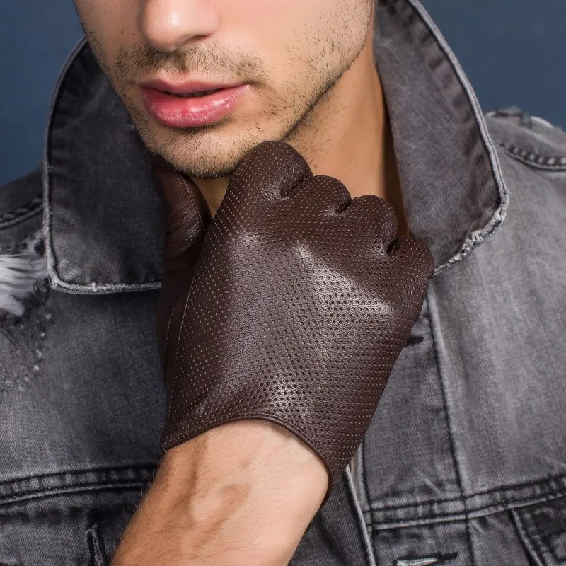 Męskie cienkie prawdziwe skórzane fit rękawiczki męskie oddychające miękka moda klasyczna kozła jesień jesień niexarynowy ekran dotykowy LJ201221