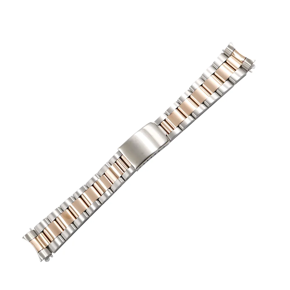 19m20mm 316L Aço inoxidável Two Tone Gold Silver Watch Band Strap Antigo estilo Oyster Bracelet Hollow End para Rol Dateju SU4750946
