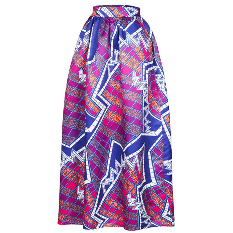 women African Dashiki elastic Autumn winter summer Maxi beach skirt Floral print High Waist Pleated floor length long skirt T200106